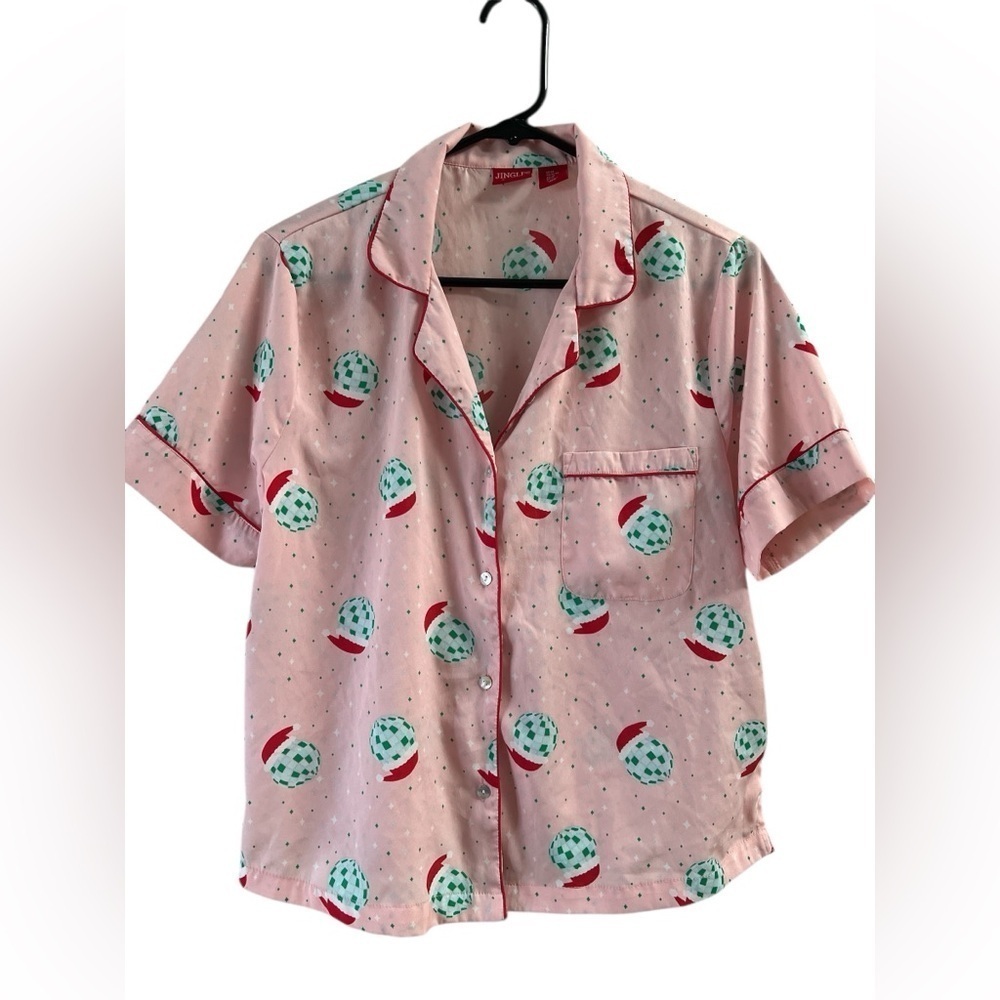 Jingles & joy disco Santa pink short sleeve Christmas pajama set - Picture 3 of 6